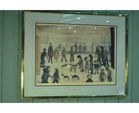 After L S Lowry limited edition print no. 39/850 'the Park' printed 1973 and bearing blindstamp 44cm X 62cm framed and glazed