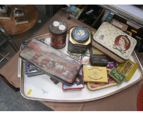 tray of vintage tins