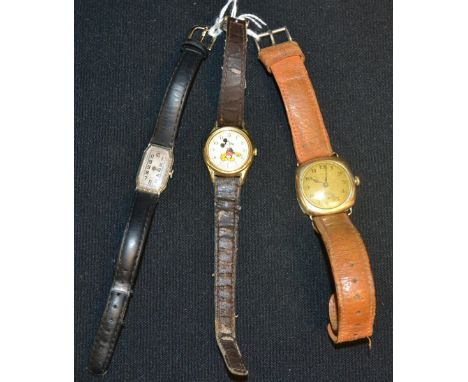 A Lorus Disney copyright Mickey Mouse wristwatch; a vintage Buren wristwatch; a lady's Art Deco wristwatch (3)