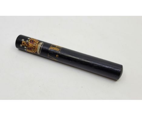 A Victorian ebonised wooden pocket tipstaff, polychrome painted crown above "V.R", possibly carried by railway inspectors, le