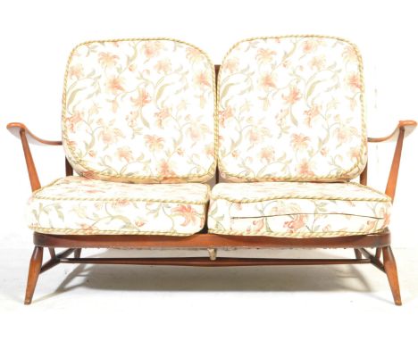 Lucian Ercolani - Ercol - Windsor -&nbsp; 203/3 - An original retro vintage 1960's beech and elm two seater sofa settee havin