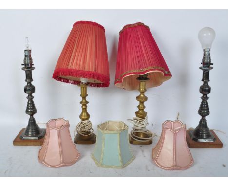 A collection of vintage 20th century lamps to include converted metal and brass candlestick lamps with early 20th century chi