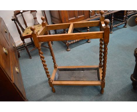 Edwardian Oak Barley Twist Stick Stand