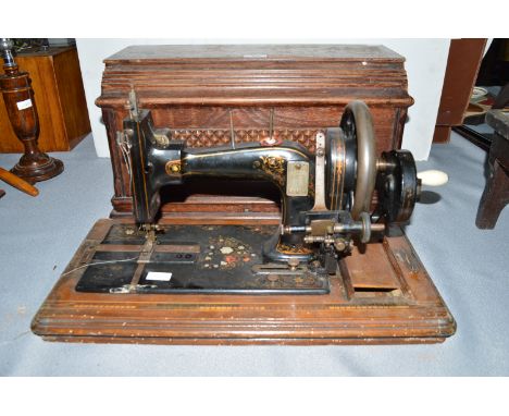 Victorian Manual Sewing Machine with Oak Case