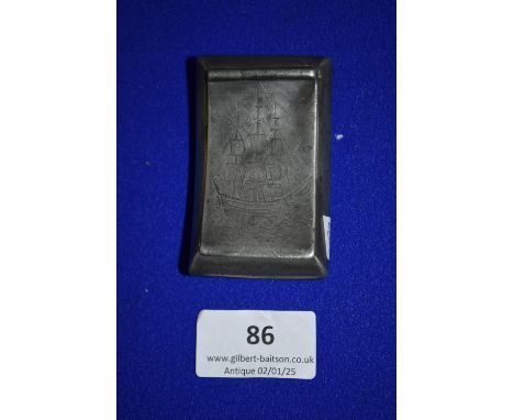 Pewter Snuff Box with Engraved Sailing Ship Design