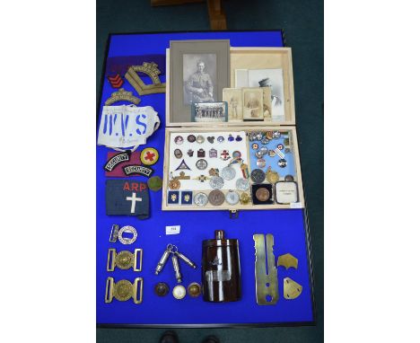 Military and Volunteer Services Badges and Medallions, plus Hull Special Constable Whistle and Related Items etc.