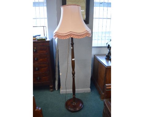 Oak and Mahogany Standard Lamp with Pink Shade