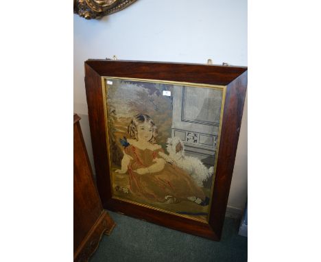 Large Early Victorian Rosewood Picture Frame with Berlin Wool Work Tapestry (some faults to frame, requires restoration)