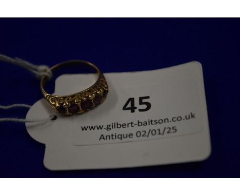 9ct Gold & Five Stone Ruby Ring Size: O ~3.2g total