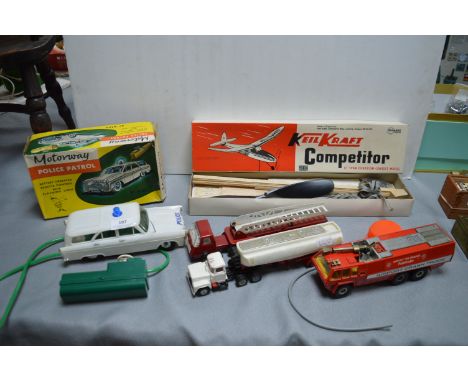 Motorway Police Patrol by Marx plus Tonka and Corgi Fire Engines etc.