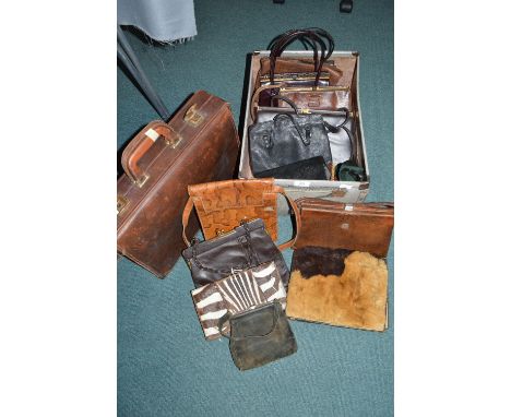 Vintage Handbags Including Some Leather and Skin, plus a Briefcase