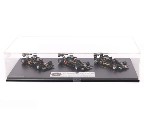 A 1:43 scale TSM Model Scale Miniatures Signature Series, JPS Team Lotus 3-vehicle set - Type 77, 78 &amp; 79. Signed by Mari