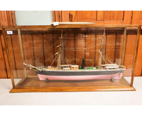 A fine scale model of a 1860's brig rigged steamer SS Tzsru. One of many small cargo ships made to navigate the newly opened 