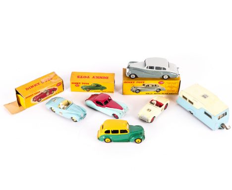 6 Dinky Toys. Sunbeam Alpine Sports (107). In light blue with cream interior, with driver, RN26. Rolls Royce Silver Wraith (1