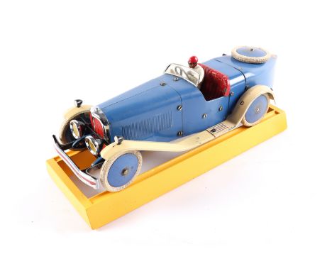A rare 1930's No.2 Meccano Constructor Car. A boat tail example in blue with cream mudguards/running boards, red seat, blue w