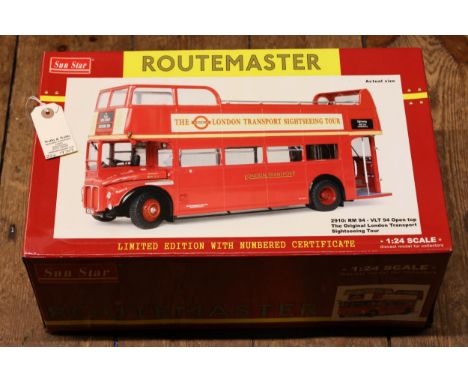 Sun Star 1:24 Routemaster bus RM94 254-VLT 94. An early Routemaster converted to open top use, with The London Transport Sigh