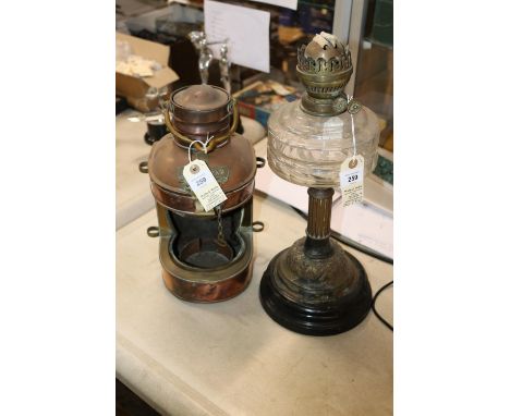 4 spirit powered etc lamps. 'The Adlake Non Sweating Lamp' railway lamp. All steel, painted in black, with hinged opening doo