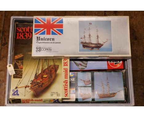 10 Model kits of various scales, includes ships, aircraft and military vehicles. Includes Airfix 1:72 scale The Dam Busters 6