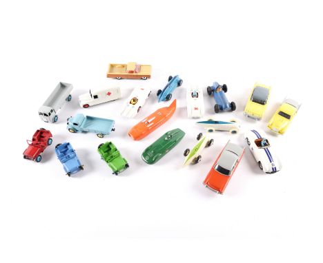 19 well restored/original early Dinky Toys. 3x JEEPS, colour variations. Daimler Ambulance, Forward Control Leyland Comet, Au