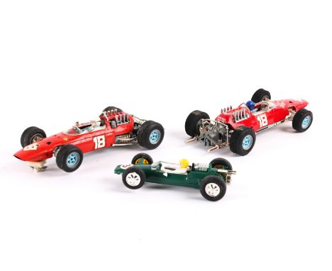 3 Scalextric cars. Includes 2X  Scalextric 124 C501 Ferrari F1 Racing cars. Both in different shades of red, one is possibly 