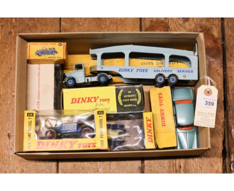 9 Dinky Toys. Commer Fire Engine (955) in red with red plastic wheels and window glazing. Trojan Van (455) Brooke Bond Tea re