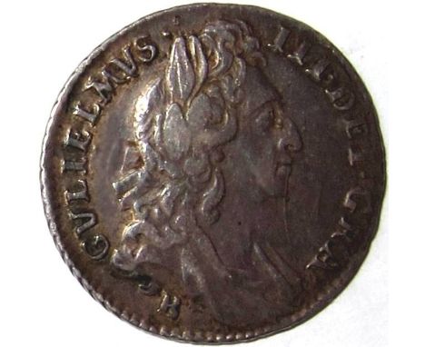 WILLIAM 111 [1694-1702] silver sixpence. coin BRISTOL mint – B below bust. 1696 Early harp, 1st bust, large crowns. May be B 