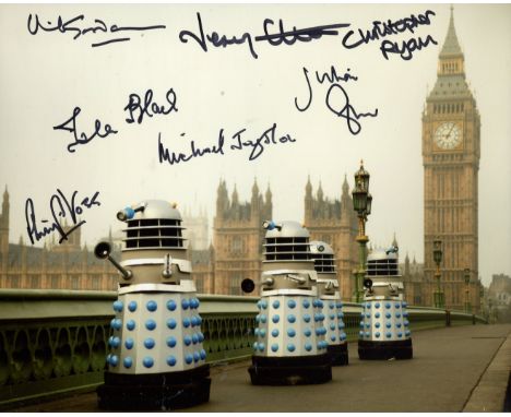 Doctor Who multi-signed. 8x10 photo signed by SEVEN actors who have starred in the series to include David Gooderson, Isla Bl