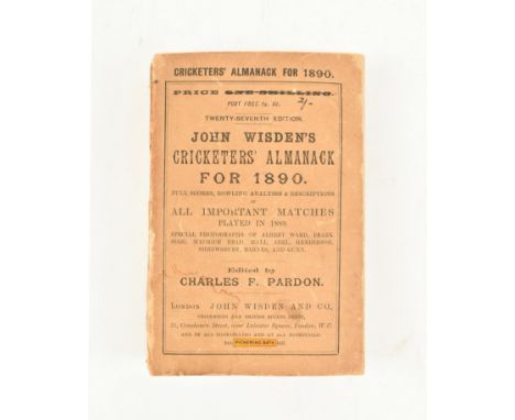 Cricket interest. 1890 John Wisden's Cricketer's Almanack for 1890. Full Scores, Bowling Analyses &amp; Descriptions edited b