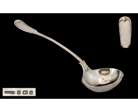 Edwardian Period Nice Quality Large &amp; Well Cast Silver Ladle.  Fiddle back and reeded stem.  Hallmark Birmingham 1903.  M