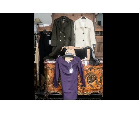 Box of Designer &amp; Good Quality Ladies Wear, comprising: Artigiano black shift dress size 14, new; wool camel blazer size 