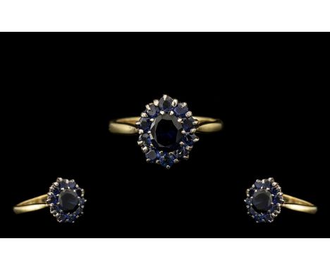 Tiffany &amp; Co 18ct Gold Excellent Quality Sapphire Set Cluster Ring of flower head design, marked Tiffany &amp; Co to inte