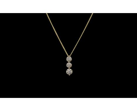 Sterling Silver Pendant &amp; Chain.  Pendant of three round crystal encrusted discs suspended on a chain.