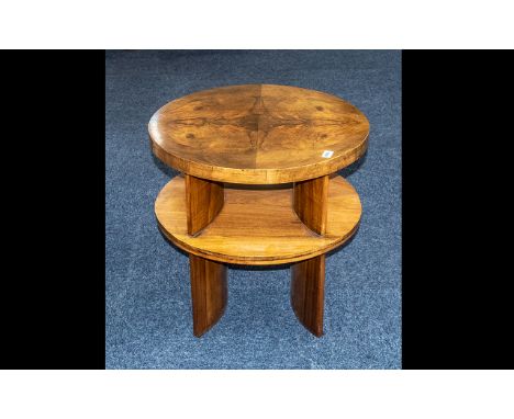 Fine Quality Art Deco Walnut Quartered Veneer Side Table with shaped, contoured back panels fitted to the shelf below and con