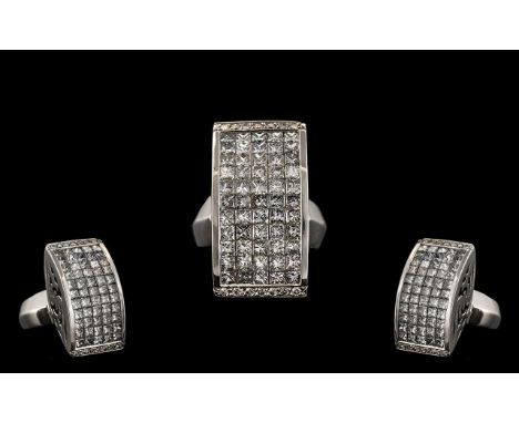 A Contemporary Designed 18ct White Gold - Stunning and Top Quality Diamond Set Dress Ring of Large and Impressive Proportions