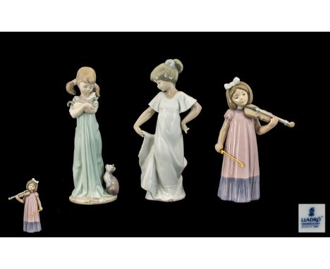 Lladro and Nao Hand Painted Figures, three comprising one Lladro, 'Don't Forget Me' model no.5743, designer Juan Huerta, issu