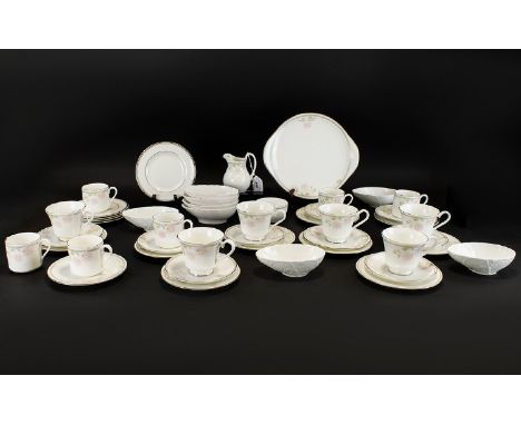 Royal Doulton English Bone China 'Twilight Rose' Part Tea Set comprising 6 teacups, 6 coffee cups, 11 saucers, 11 side plates