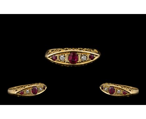 Antique Period Attractive Ruby and Diamond Set Dress Ring, excellent setting/design, rubies of good natural rich colour; hall