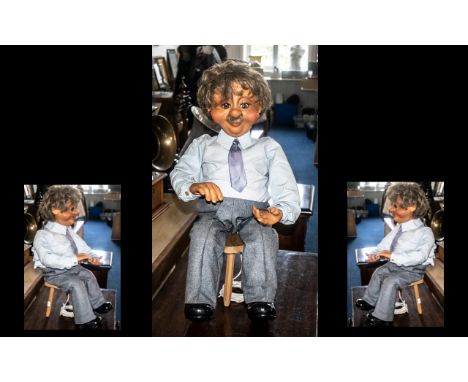 Advertising /Shop Display Late 1950s Mechanical Automaton in the form of a seated male figure, smartly dressed, wearing a blu