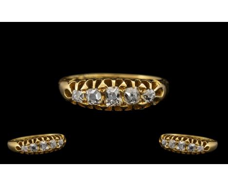 Antique Period 18ct Gold - Good Quality 5 Stone Diamond Set Ring, Gallery Setting with Full Hallmark for 18ct. The Old Cut Di