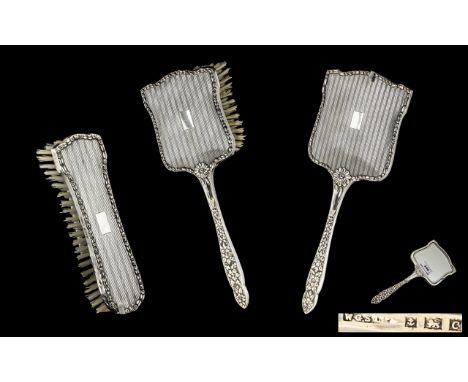 Art Deco Period Pleasing Ladies Sterling Silver 3 Piece Vanity Set of good design.  Hallmark Birmingham 1927, comprises: Larg