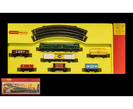 Hornby Railways 00 Gauge Scale Model R57 Freightmaster Set containing electric locomotive, 6 wagons, large oval tracks plus p