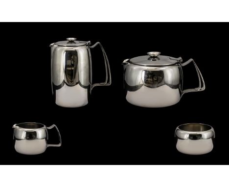 Old Hall - Retro 1950's Stainless Steel ( Satin Finish ) 4 Piece Coffee / Tea Service. Reg Number 879702. Coffee Pot 6.25 Inc