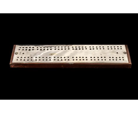 Silver Plated Cribbage Board, of large proportions, on a mahogany backing; early 20thC - please see image