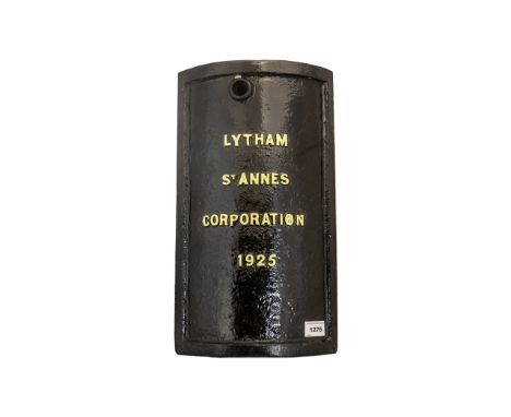 Original Cast Iron Lamp Post Cover: Lytham St Annes Corporation, dated 1925; 17 inches x 11