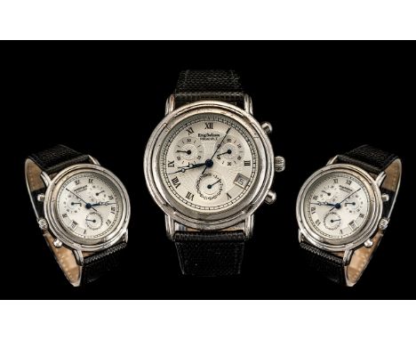 Krug Baumen Principle Vintage Watch c1994, first issue of this model, with an engine turned, chromed face with subsidiary int