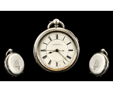 J Hilton - Bury - 19th Century Heavy &amp; Large Open Faced Silver Chronograph Keywind Pocket Watch.  Lever escapement.  Hall