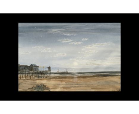 Watercolour Painting of Beach and Pier Scene, signed at bottom by Eric Wheelhouse, and unframed, measures 21" x 15" approx.  