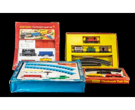 Collection of Hornby Gift Sets to include Hornby Clockwork Super Set R533, in original box, Hornby set with engine, carriages