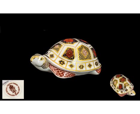 Royal Crown Derby Hand Painted Paperweight 'Turtle', Old Imari pattern no.1128, ceramic stopper, available 1983-1999; first q