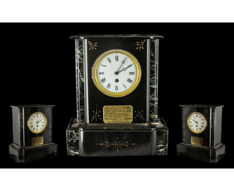 French 19thC Black Marble Good Quality 8 Day Striking Mantle Clock of good quality and in working order. Date 1888, With a wh